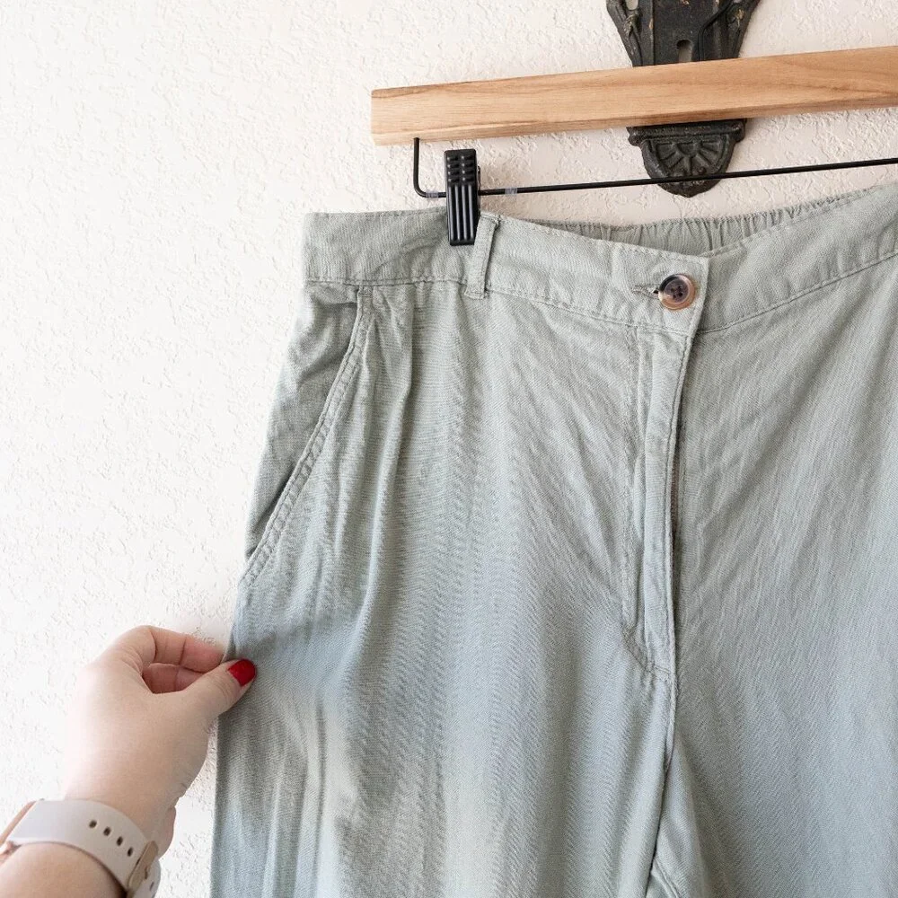 H&M Linen Blend Wide Leg Pants Women’s Medium Sage Green Casual Coastal